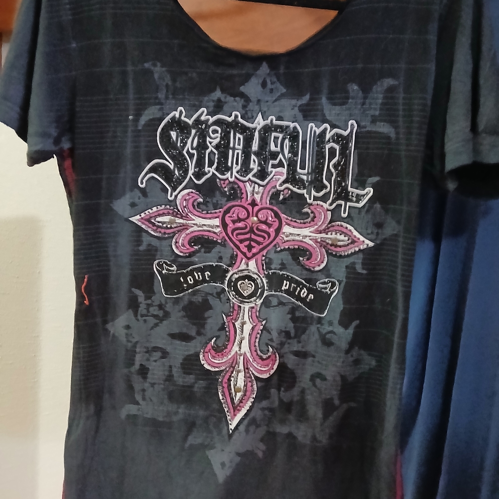 Sinful Black Tee with Pink and White Graphic